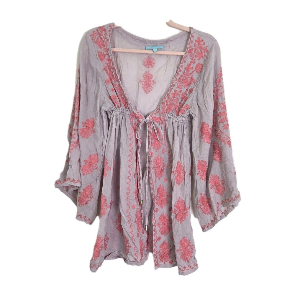 Melissa Odabash Blouse Top Embroidered Beach Coverup S Boho 100% Cotton